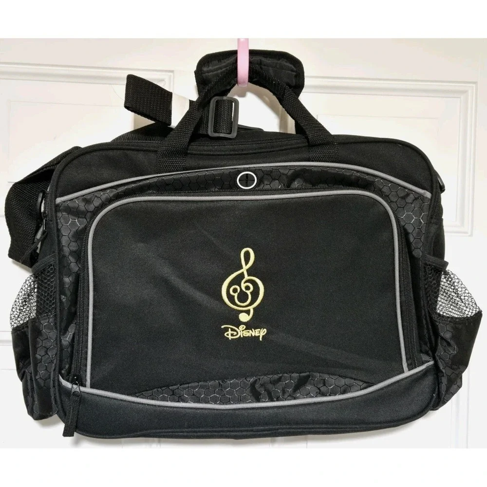 Disney Parks Cast Exclusive Messenger Bag Gold Treble Clef Laptop Black NEW